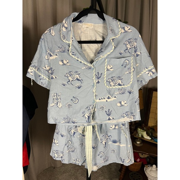 Altar'd State Other - Altar'd State Womens Western Pajama Set Blue Horse Cowboy Hat Print XS
